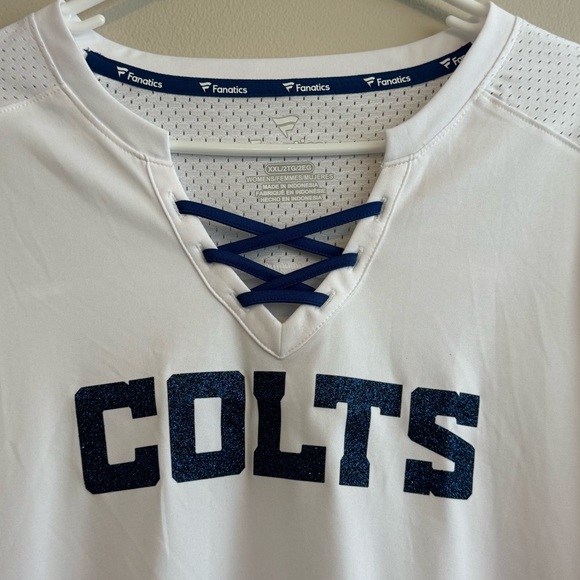 Colts Fanatics Women's White and Blue Lace Up Jersey Shirt - Picture 6 of 12